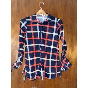 Eden & Olivia Maternity Must Have Flannel Button Down Shirt Size Small Blue Red